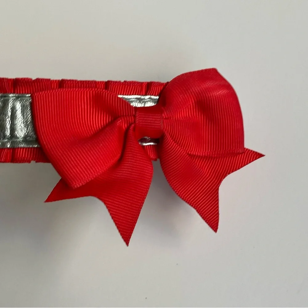 Martha Stewart Dog Collar with Bow For A 14-17” Neck Small Medium Red Silver